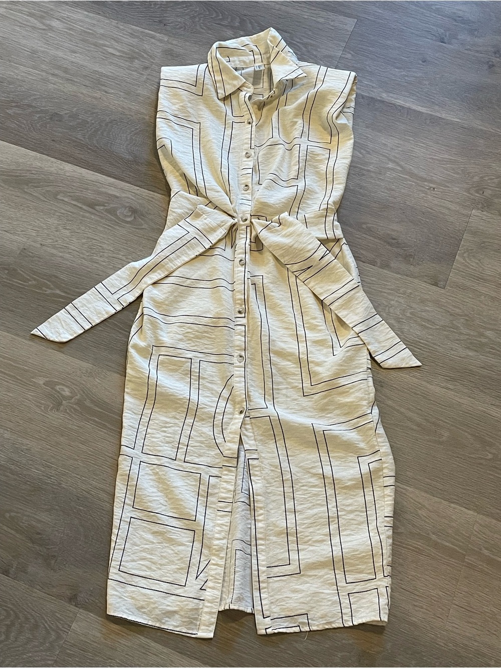 Mahina Cream Button Down Shirtwaist Dress Small